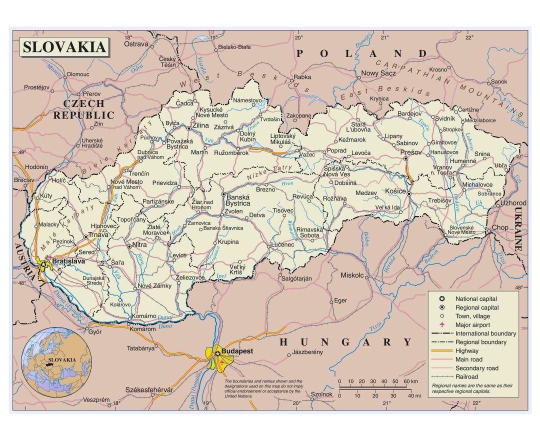 के मानचित्र स्लोवाकिया सड़क