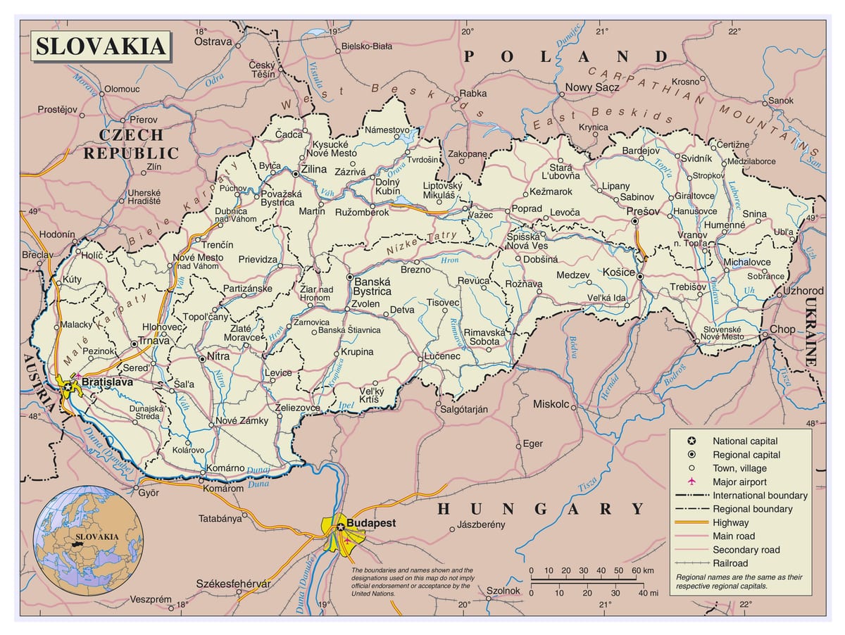 मानचित्र स्लोवाकिया के हवाई अड्डों