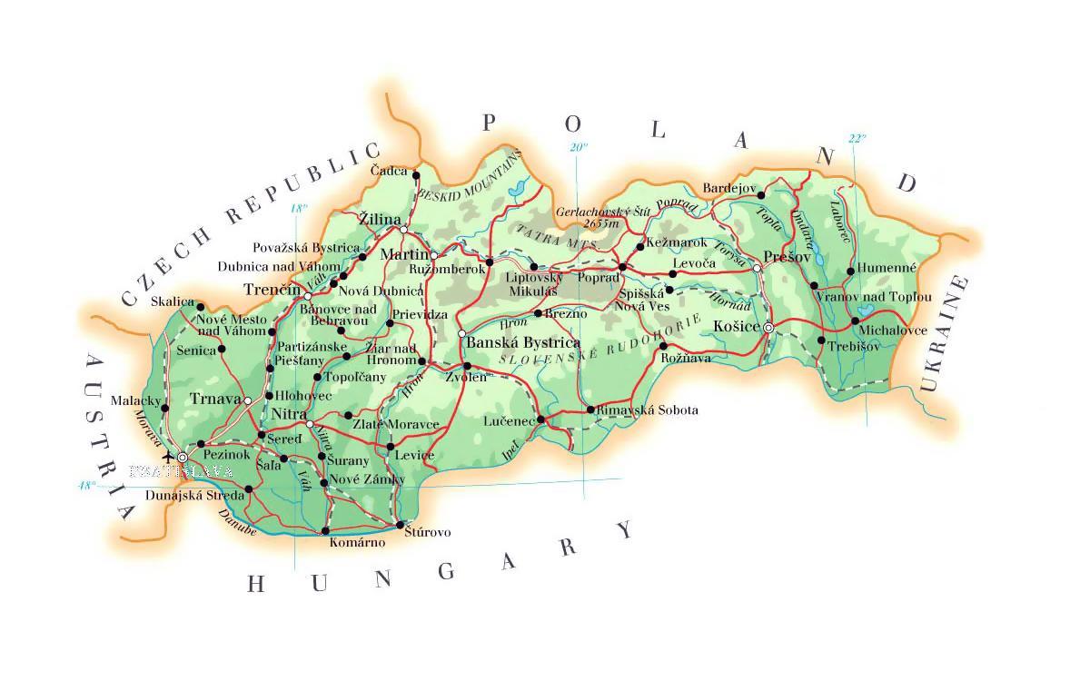 के मानचित्र स्लोवाकिया स्की रिसॉर्ट
